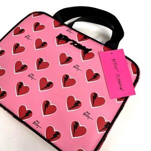 Betsey Johnson Pink Heart Print Travel Cosmetic Toiletry Bag Organizer NWT